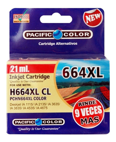 Cartucho Tinta Color 664xl 21ml Pacific Color Envio Gratis