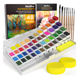 Kit De Acuarelas De 48 Colores Con Pinceles Y Papel