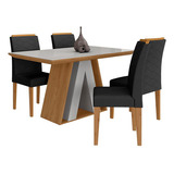 Mesa De Jantar C/vidro Suiça 4 Cadeiras Cinam/off/preto- M A Cor Cinamomo/off White/preto 06