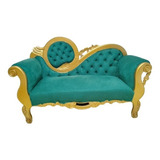 Sofa Isabelino Verde Esmeralda Y Dorado 