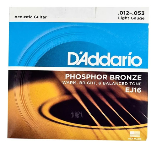 Encordado Daddario Ej16 Bronce Fosforado 012 - 053 Acustica