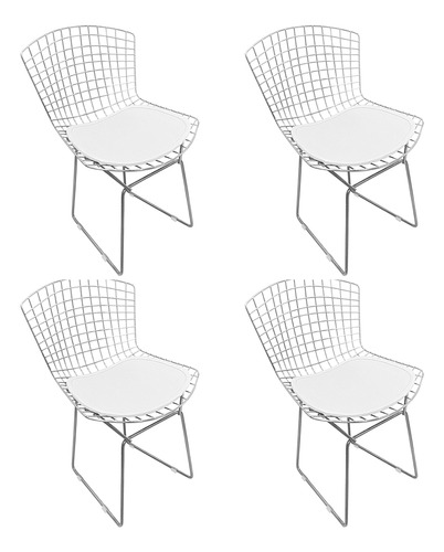 Kit 4 Cadeiras Design Bertoia Cromada Com Assento Sintético