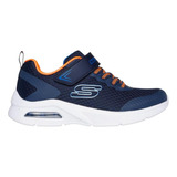 Tenis Skechers Azul Naranja Suela Blanca 403818/nvor De Niño