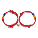 Pulseras Lgtbi/lgbt De Nudos De Arcoíris + Corazón Magnético