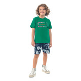 Conjunto Infantil Menino Verão Camiseta E Bermuda Floresta