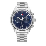 Reloj Tommy Hilfiger Hombre Multifuncion Bennett 1791725 Color De La Malla Plateado Color Del Bisel Plateado Color Del Fondo Azul/blanco