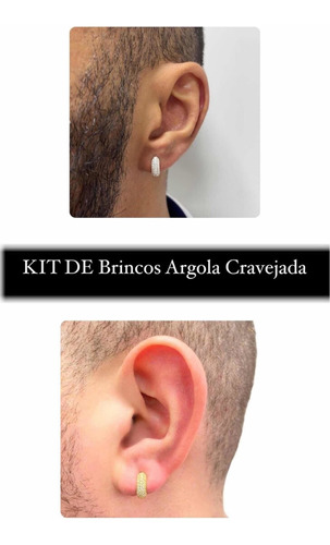 Brinco Masculino Argola Cravejada Kit Dois Pares Banhado