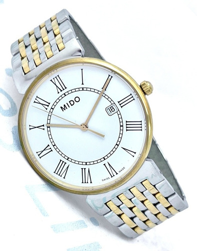 Reloj Mido Dorada Grande Blanco Combinado Acero