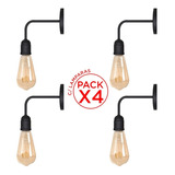 Pack X4 Lampara Aplique Brazo Pared Vintage Industrial + Led