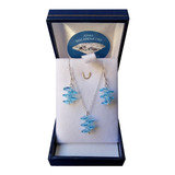 Conjunto Racimo Aqua Cristal Genuino Y Plata Fina Italiana