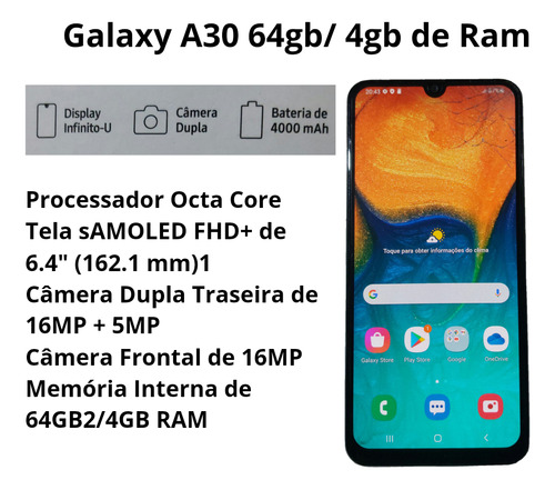 Celular Samsung Galaxy A30 Duos, 64gb/ 4gb De Ram.