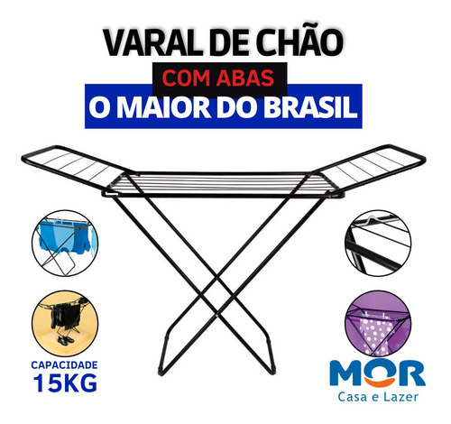 Varal De Chão Reforçado Com Abas Dobrável Retrátil Slim Mor