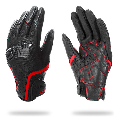 Guantes Moto Piel Transpirable Táctil Premium Color Rojo