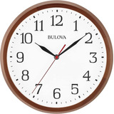 Reloj De Pared Bulova C4899 Clarity Minimalist Dark Walnut Color De La Estructura Café Color Del Fondo Blanco