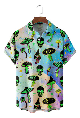 Hjb Camisa Hawaiana Unisex Hippie Mushroom, Camisa De Playa