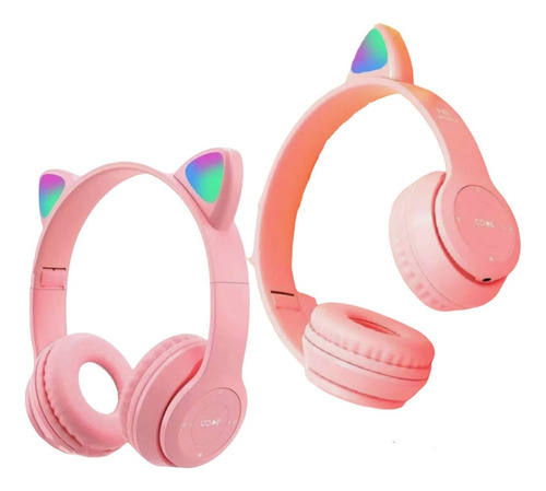 Fone De Ouvido Rosa Gatinho Bluetooth Infantil Led Menina