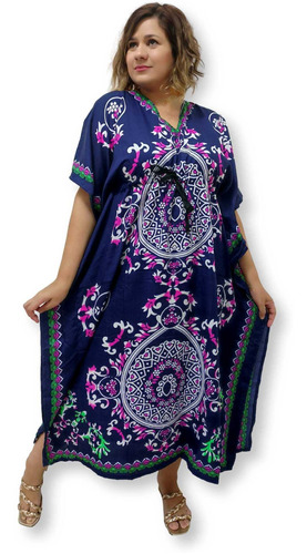 Vestido Kaftan Indiano Longo Estampado Plus Size 231