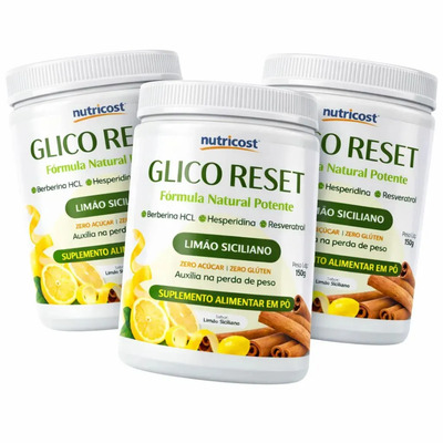 Glico Reset Berberina Hcl Limão Siciliano 150g Kit 3 Potes - Loja Oficial Glicoreset Sr | Parcelamento sem juros