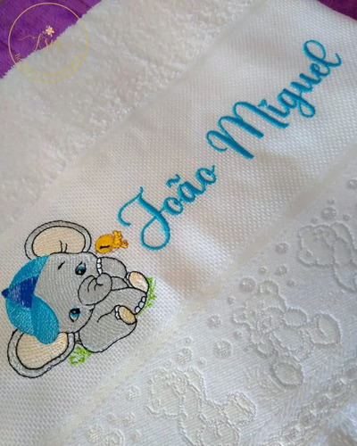 Toalha De Banho Infantil Personalizada Bordada Elefantinho
