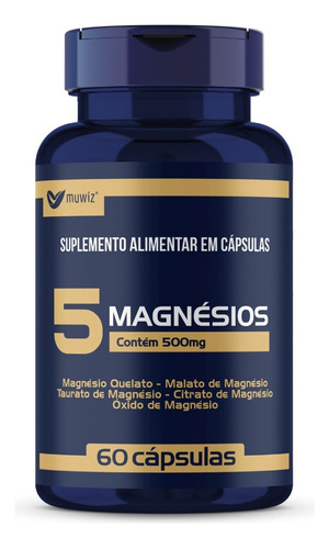 5 Magnésios 60 Cápsulas 500mg Muwiz Sabor Sem Sabor