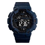 Reloj Hombre Skmei 1472 Sumergible Digital Alarma Cronometro Color De La Malla Azul Mezclilla