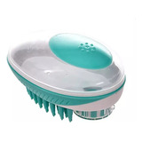 Escova De Banho Massageadora Pet Em Silicone Com Dispenser Cor Verde
