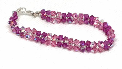 Pulsera Cristal Sw Meshflower Fucsia Rosa Plata 925