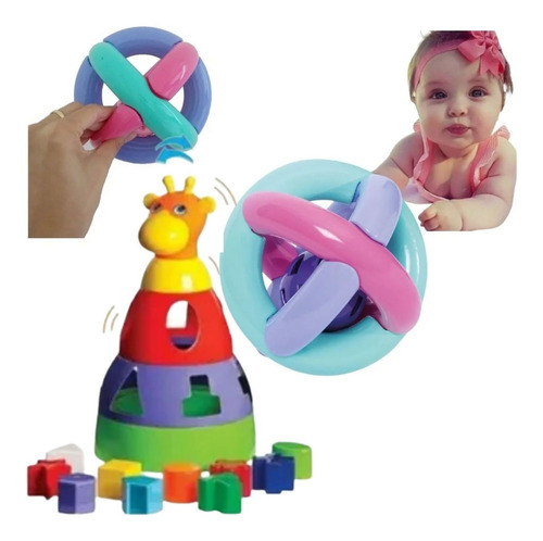 Kit Brinquedos Girafa+bola Maluquinha Para Bebês Educativo