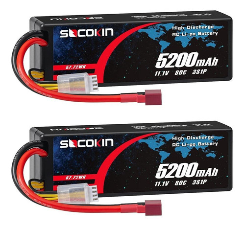 2 Baterias Lipo 11.1v 5200mah 80c 3s T Plug Socokin