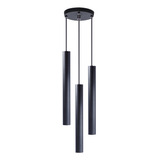 Iluminar Ambiente Pendente Tubo Triplo 30cm Preto Moderno