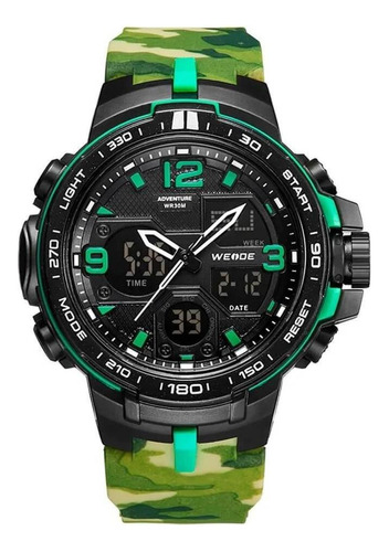 Relógio Masculino Weide Anadigi Wa3j8005 Verde Camuflado Cor Do Fundo Preto