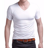 Remeras Entalladas Slim Fit De Hombre Escote V Puro Algodon