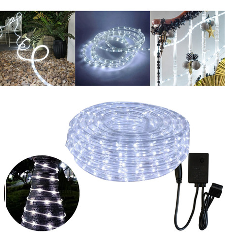 Manguera Navideña Led De 200 Leds Y 10 Metros De Largo Blanco Frío Impermeable 8 Modos De Iluminación Decoración Luces Led Marca Dosyu