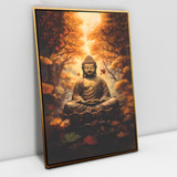Quadro Em Canvas Buda O Despertar Moldura Dourada 100x180cm