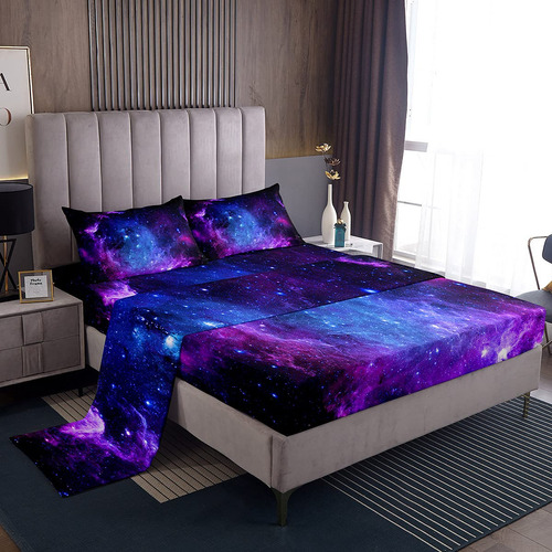 Juego De Ropa De Cama De Galaxia Morada, Tamano Matrimonial,