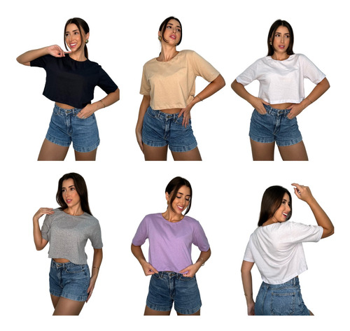 Kit 5  Cropped Blusas Camiseta T-shirt Blusinha Feminina 