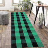 Alfombra De Cuadros Buffalo 2x6 Ft Negra Y Verde Pasill...