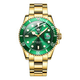 Reloj De Cuarzo Para Hombre Fantasma De Agua Verde Luminoso Color Del Fondo Golden/green