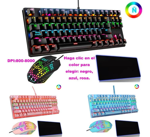 Teclado Gamer Mecanico Español Rgb Luz Y Eje Azul 104 Teclas