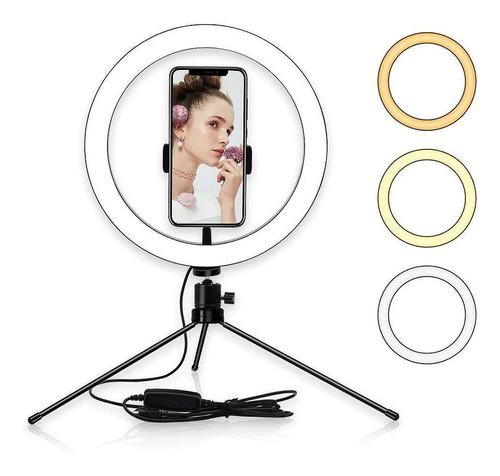 Iluminador Ring Light 10 Polegadas (26cm) Com Tripé De Mesa