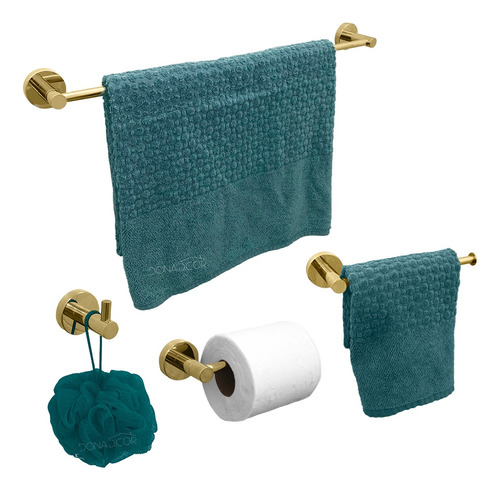 Kit Para Banheiro Inox Dourado Polido Acessório Para Casa