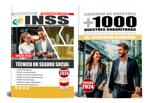 Kit Apostila Inss 2024 - Técnico Do Seguro Social + Caderno De Questões