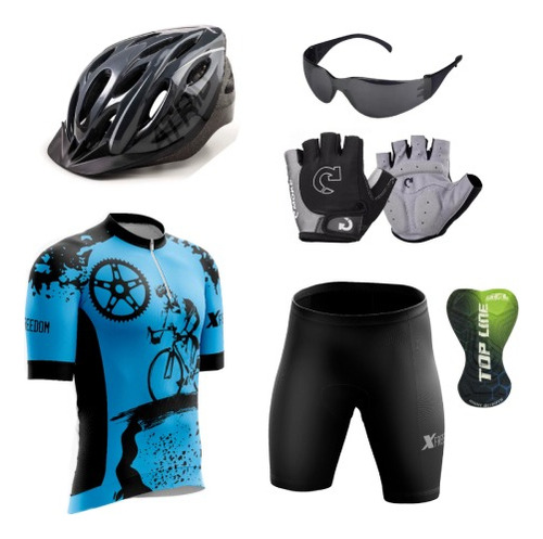 Conjunto Camisa E Bermuda + Oculos+luvas Esporte Ciclismo 