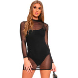 Bluson Mesh Cuello Alto Casual Gotica Sexy Transparente