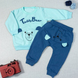 Conjunto Para Bebê Em Moletom Longo Teddy Bear Azul Claro