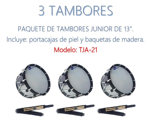 3 Tambor Junior Aro Plastico Piola Blanca Tja-21