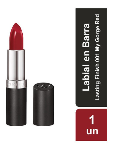 Labial En Barra Rimmel Lasting Finish Lipstick Acabado Cremoso Color 001 My Gorge Red