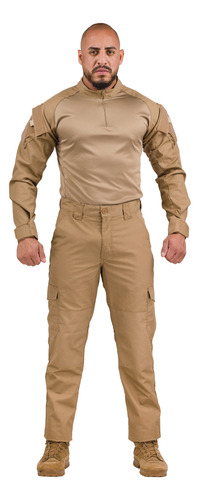 Farda Militar Camisa Combat Shirt Caqui + Calça Cargo Tática