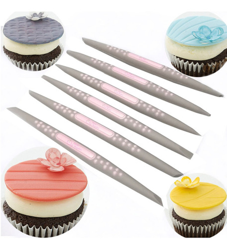 Set De 6 Estecas De Silicona Para Reposteria Porcelana Fria Fondant