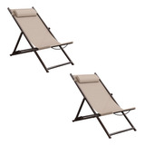 Set De 2 Camastros De Playa Silla Relax Reclinable Plegable 